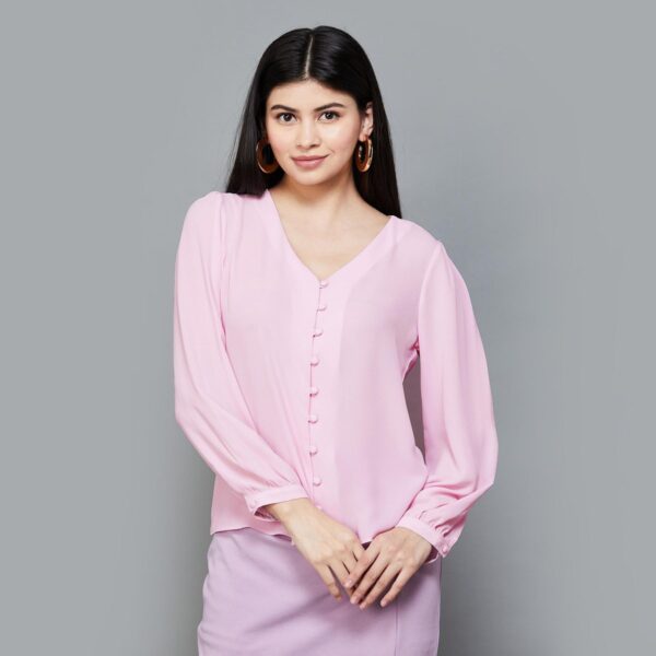 Elegant Women Solid Buttoned Top Perfect for Casual and Office